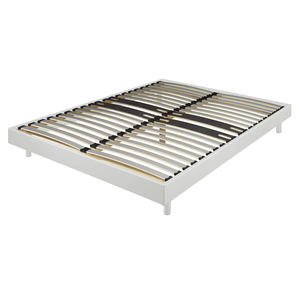 Sommier + jeu de pieds 140x190 Decokit 2x18 lattes Blanc