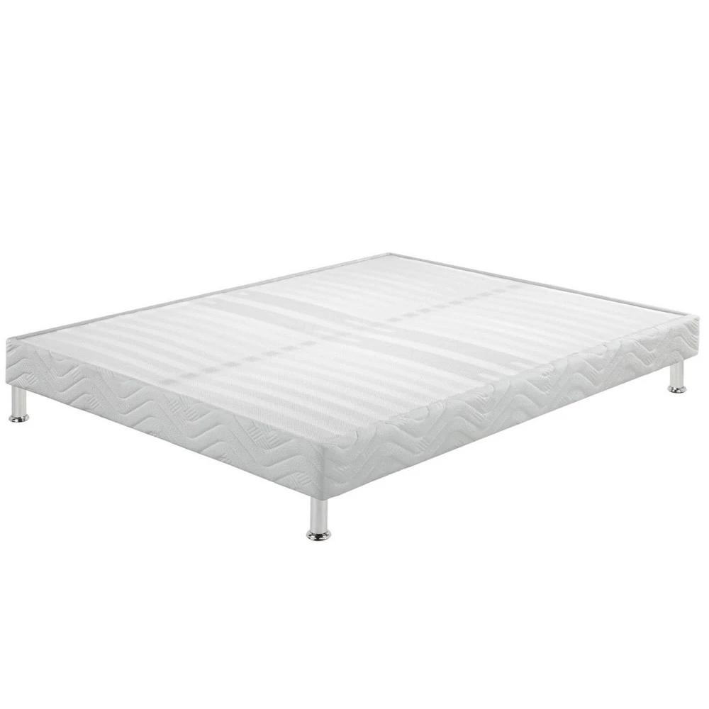Sommier tapissier + pieds 120x190 Omega blanc 2x18 lattes