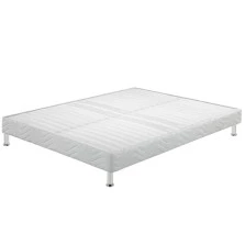 Sommier tapissier + pieds 140x190 Omega blanc 2x18 lattes