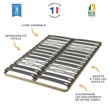 Sommier + jeu de pieds 140x190 Zeta 2x13 lattes