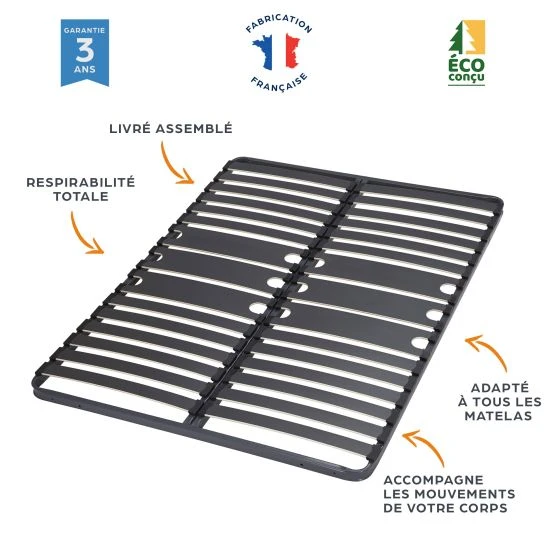 Sommier + pieds 90x190 15 lattes C416
