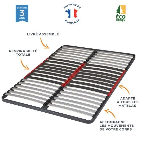 Sommier + pieds 140x190 2x20 lattes C34
