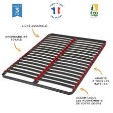 Sommier + jeu de pieds 140x190 Iota 2x18 lattes