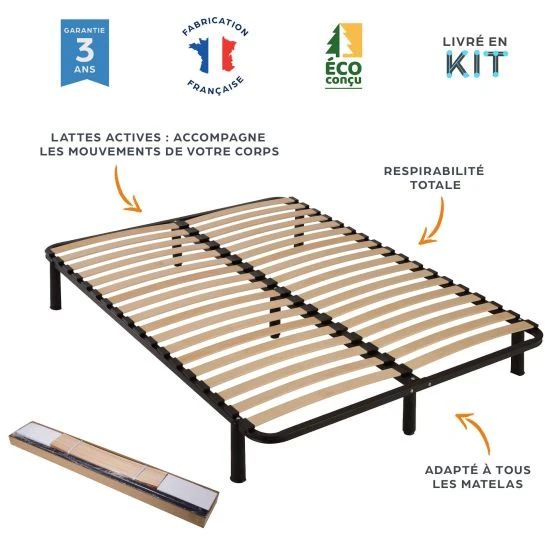 Sommier métal démonté + pieds 160x200