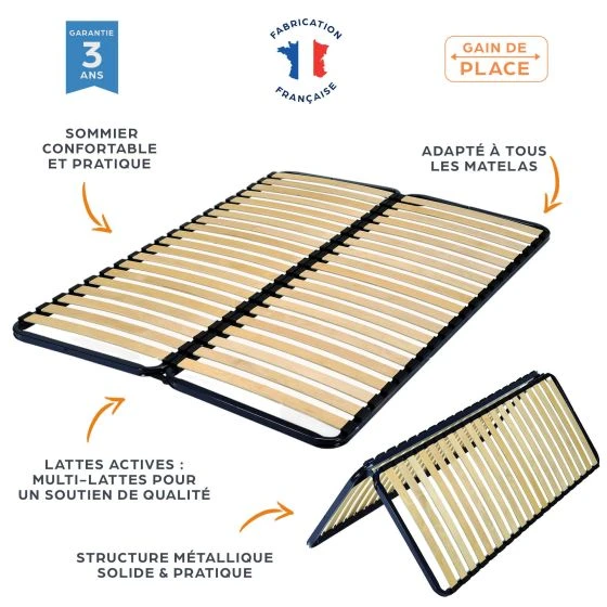 Sommier pliable 2x20 lattes 2x70x190