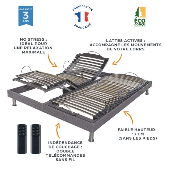 Lit relaxation électrique S62 + matelas Louxor 90+90x200