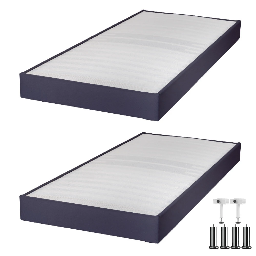 Sommier tapissier + jeu de pieds 90+90x200 Omega tissu volcan 18 lattes
