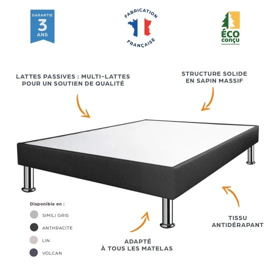 Sommier tapissier 140x190 SP18 9 lattes volcan