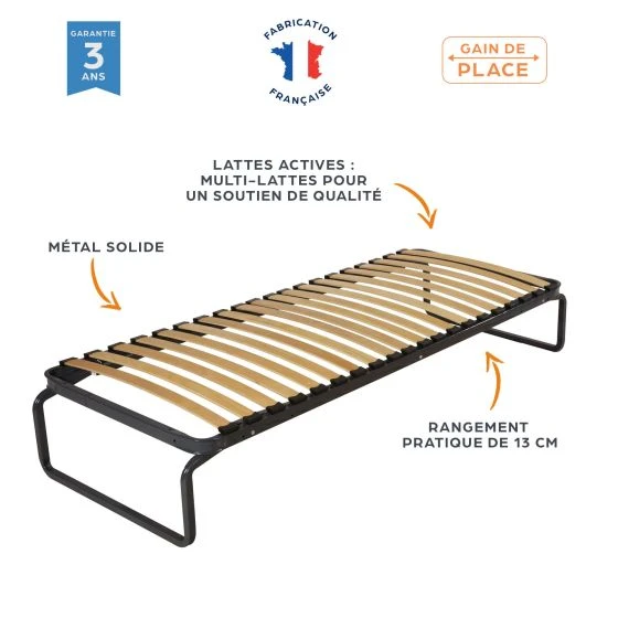 Lit métal gigogne + matelas Marly 90x190