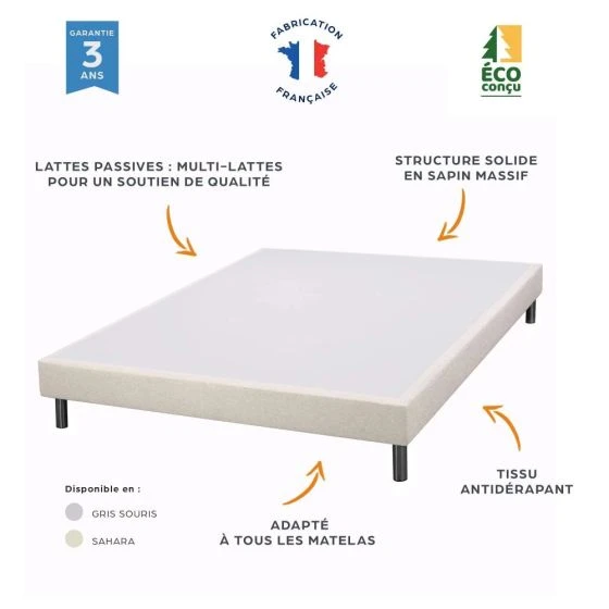 Sommier tapissier 2x90x190 SR15 9 lattes volcan