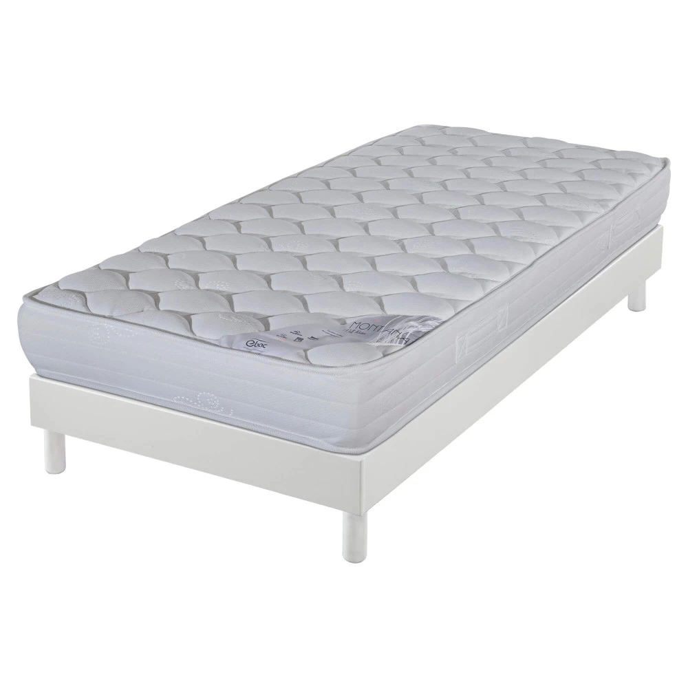 Sommier + Pieds + Matelas Blanc DecoKit 90x190