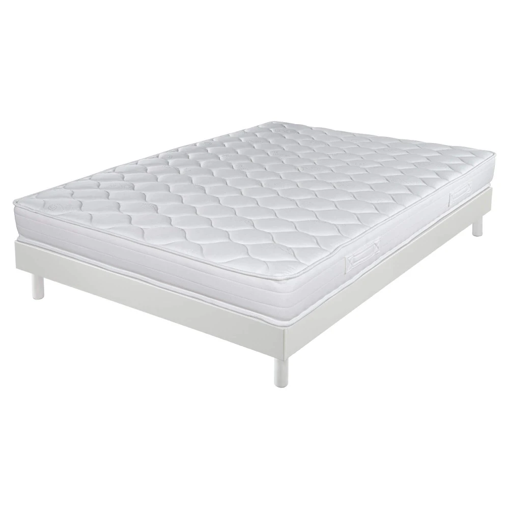 Sommier + Pieds + Matelas Blanc DecoKit 140x190
