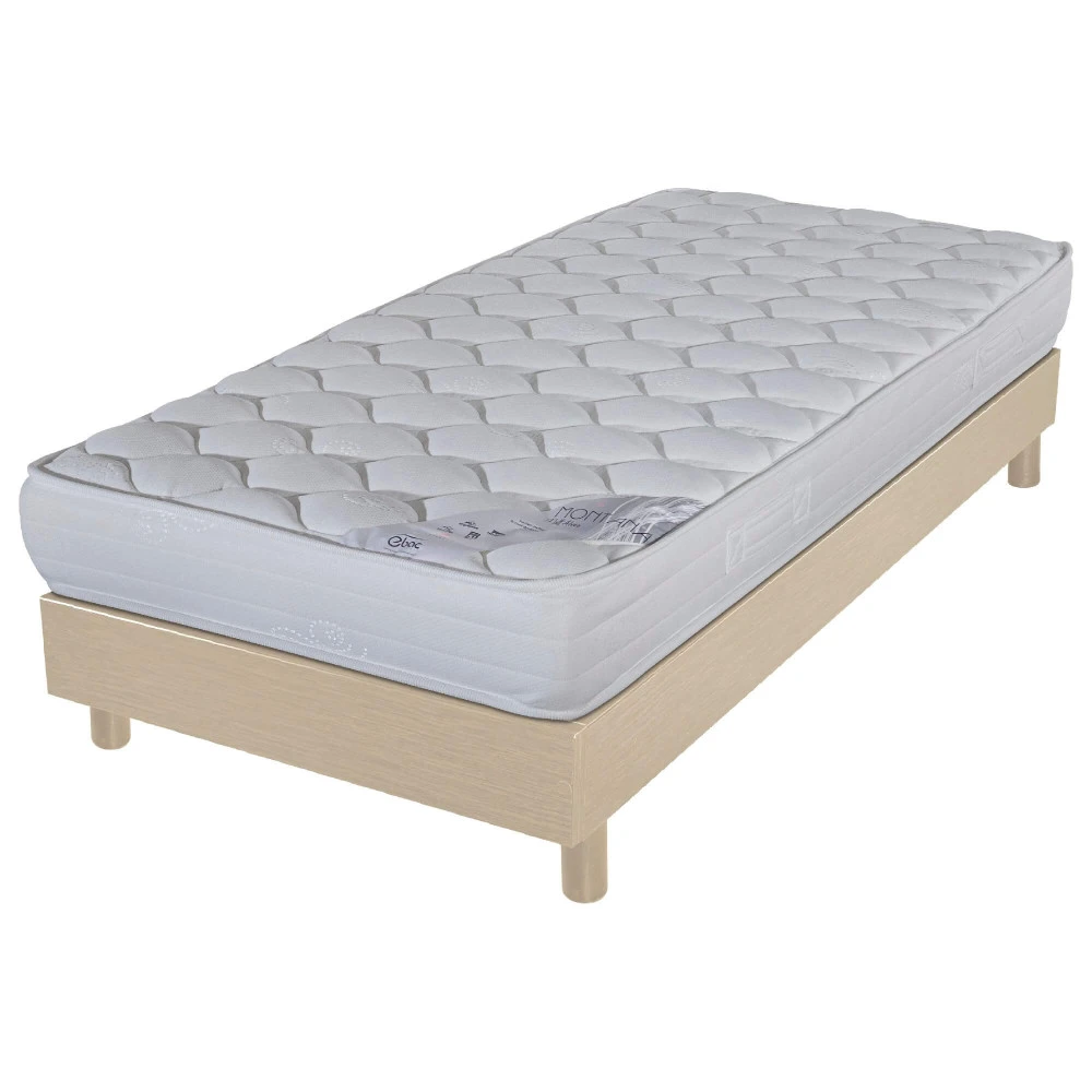 Sommier + Pieds + Matelas Chêne Clair DecoKit 90x190