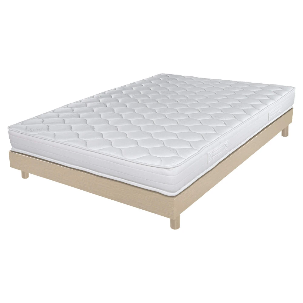 Sommier + Pieds + Matelas Chêne Clair DecoKit 140x190