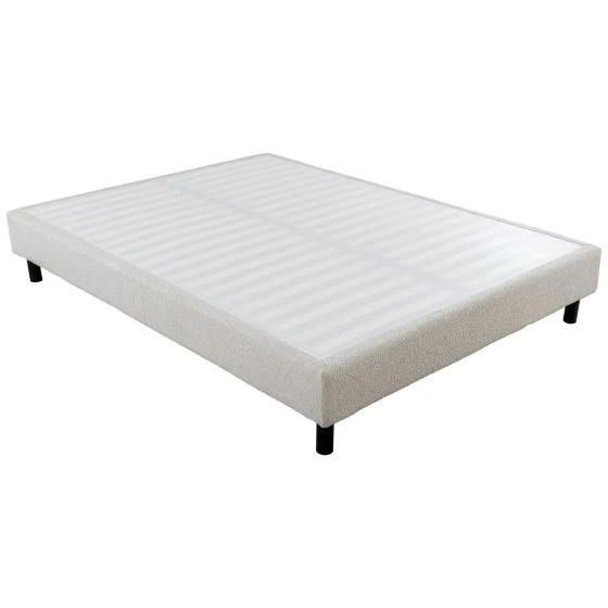 Sommier + jeu de pieds 140x190 Newkit tissu Crème