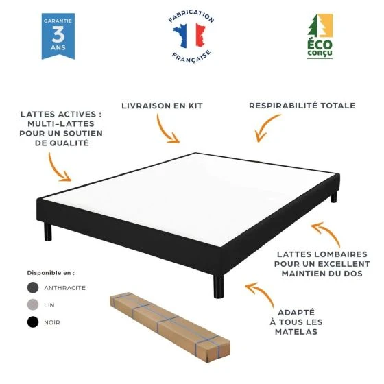 Sommier + jeu de pieds 140x190 Newkit tissu Crème