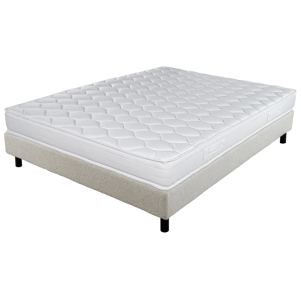 Sommier + Pieds + Matelas Montana Newkit tissu Crème 160x200
