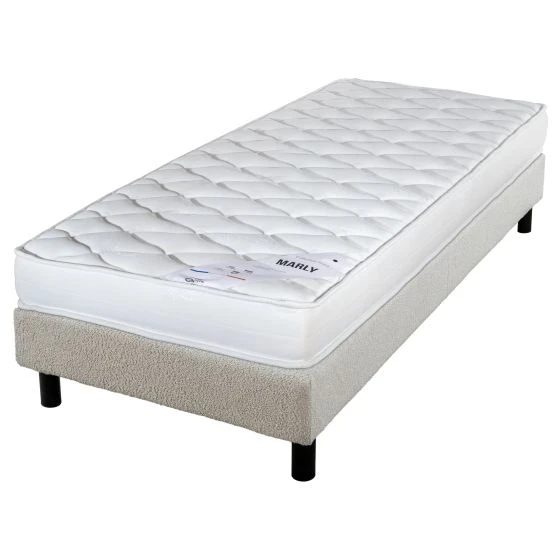 Sommier + Pieds + Matelas Marly Newkit tissu Crème 90x190