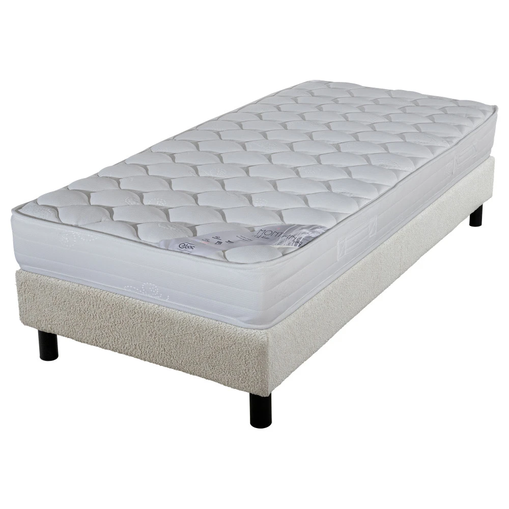 Sommier + Pieds + Matelas Montana Newkit tissu Crème 90x190