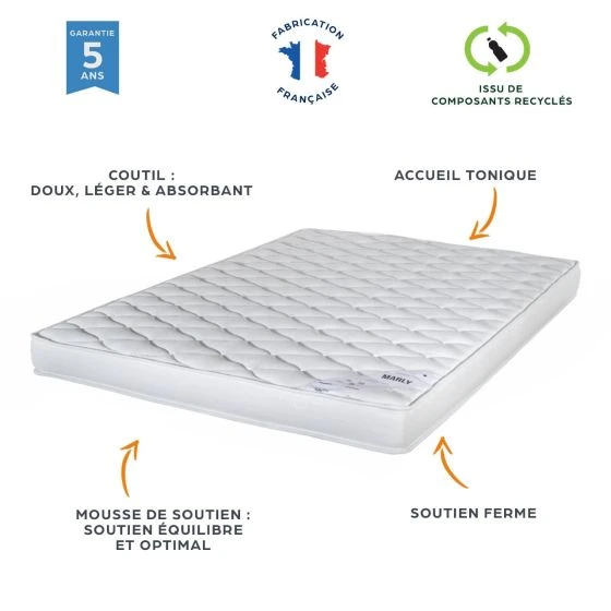 Sommier + Pieds + Matelas Marly Newkit tissu Crème 140x190