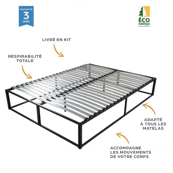 Sommier surélevé KIT K27 + matelas Montana 140x190