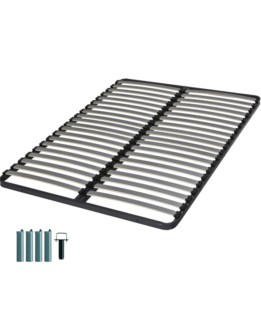 Sommier + jeu de pieds 140x190 Epsilon 2x20 lattes
