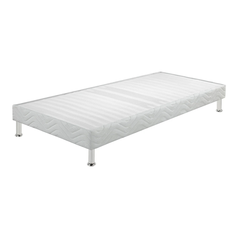 Sommier tapissier + jeu de pieds 90x190 Omega blanc 16 lattes
