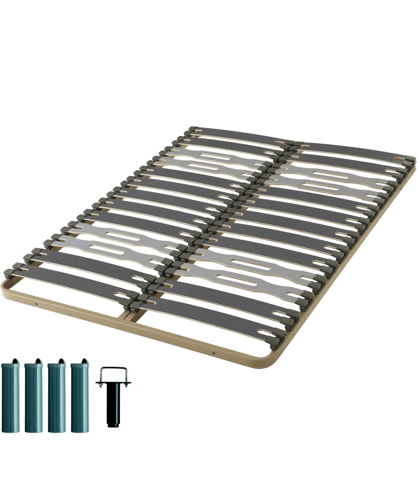 Sommier + jeu de pieds 140x190 Zeta 2x13 lattes