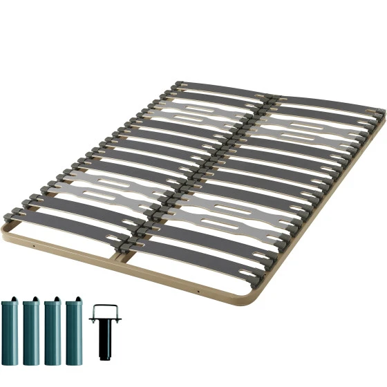 Sommier + jeu de pieds 140x200 Zeta 2x14 lattes