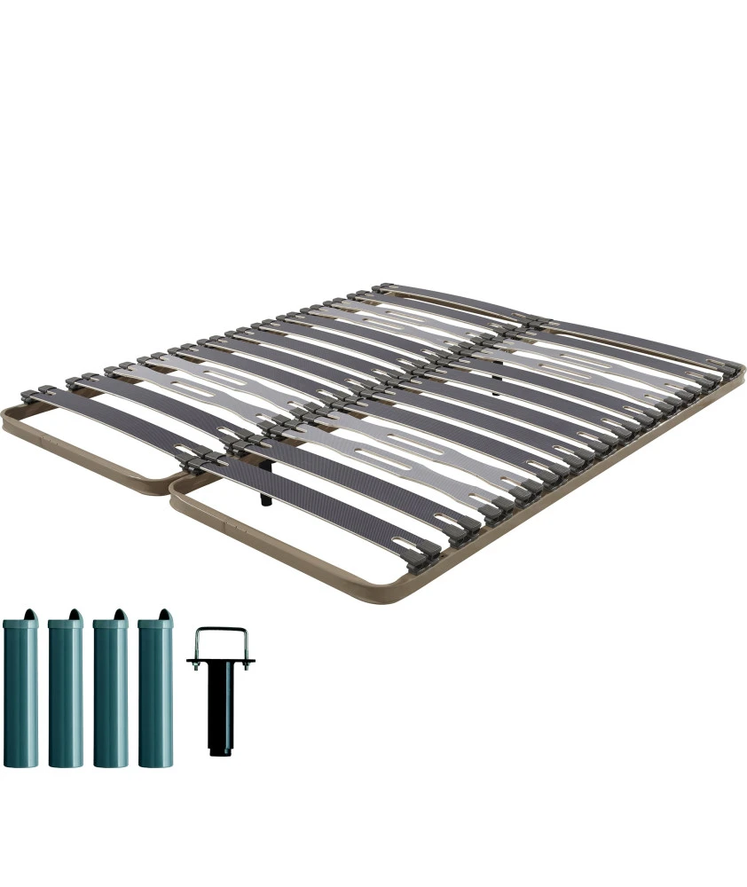Sommier + jeu de pieds 80+80x200 Zeta 2x14 lattes