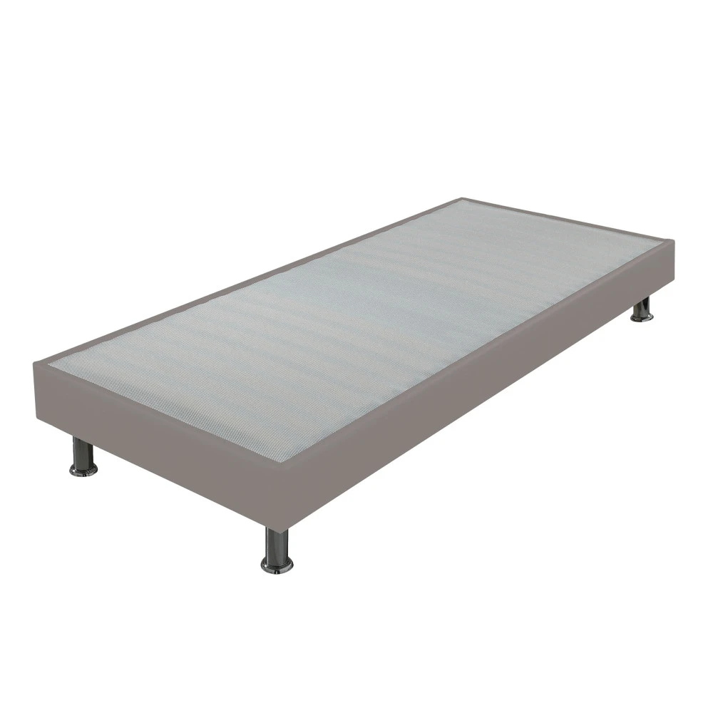 Sommier tapissier + jeu de pieds 70x190 Omega simili taupe 18 lattes