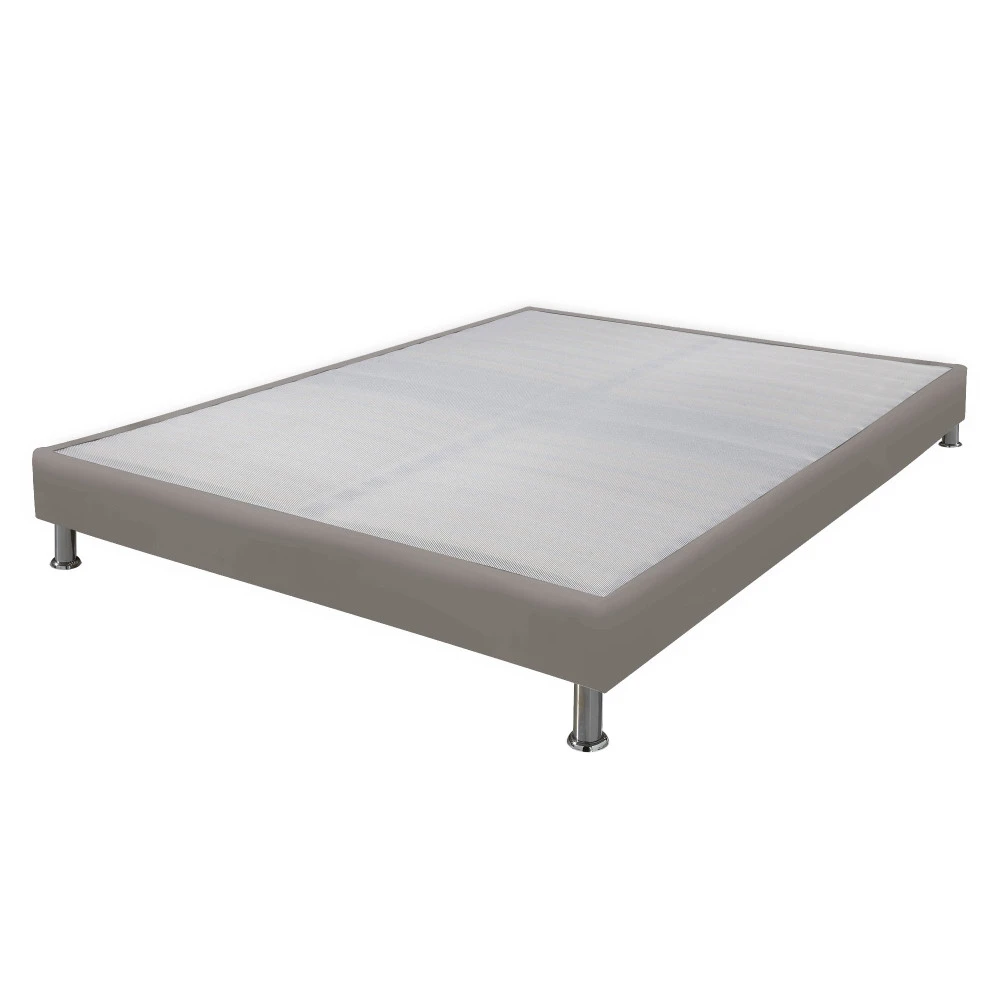 Sommier tapissier + jeu de pieds 140x190 Omega simili taupe 2x18 lattes